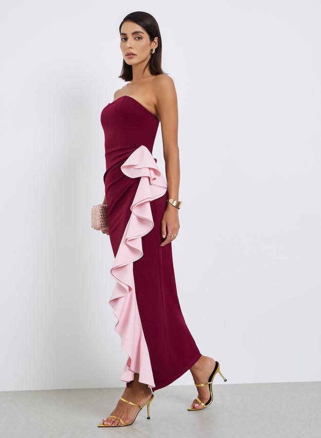 ستايلي فستان طويل بقصة مستقيمة بلا أكمام بنمط كتل الالوان - Image 1